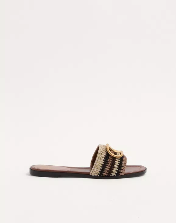 Valentino Vlogo Signature Slide Sandal With Crochet Embroidery - Image 1